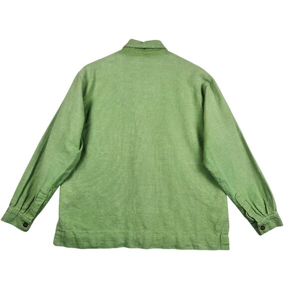 AS Ramie Blend Shacket Women’s SZ  Large Kelly Green Button Up Pointed Collar - Picture 2 of 16